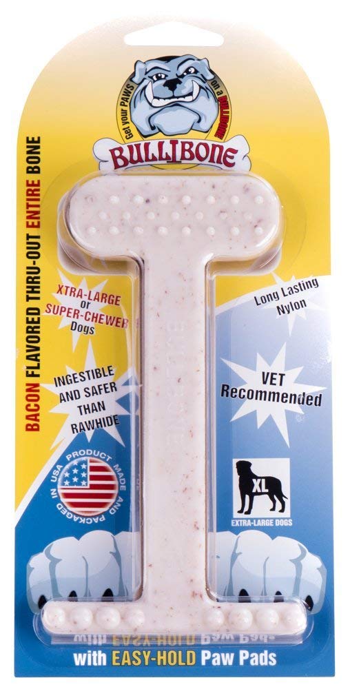 Bullibone Nylon Dog Chew Toy Nylon Bone - Improves Dental Hygiene, Easy To Grip Bottom, And Permeated With Flavor (Bacon, Xl - Single)