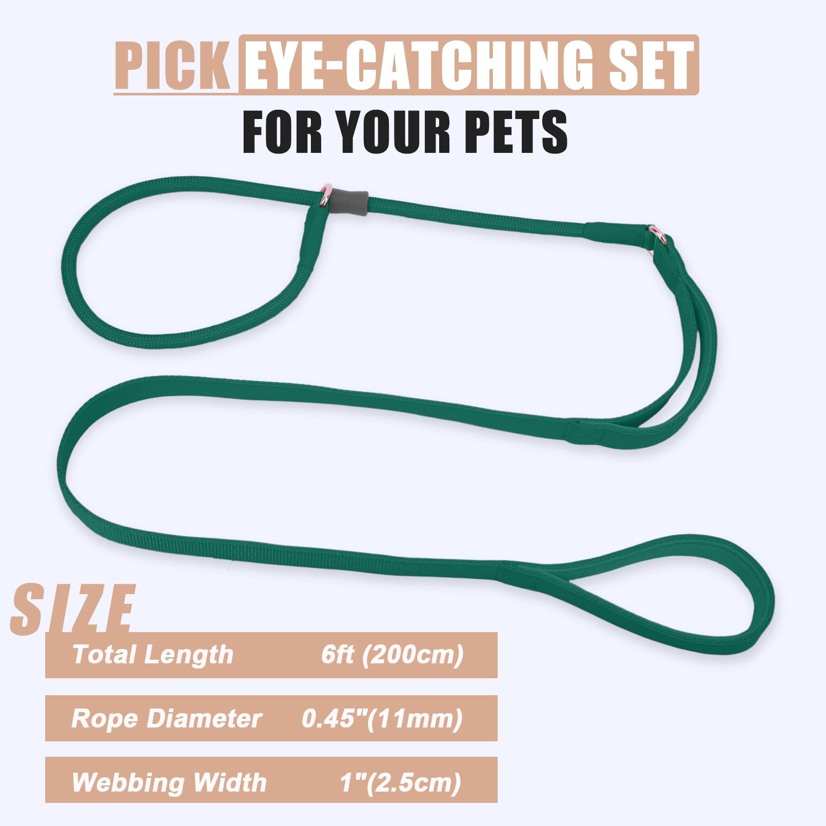 Aaufilux Slip Lead Dog Leash, Double Handle, Soft Leather, Heavy Duty Nylon, No Pull Walking, Medium Large Small Dogs, 6Ft Dark