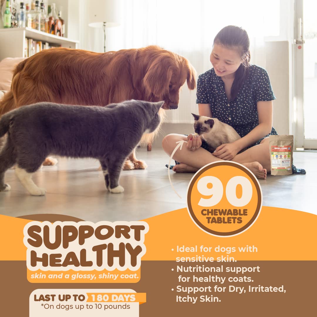 Skin and Coat Supplement with Fish Oil and Omega 3 for Dogs and Cats - Dog Itch Relief Pet Supplement for Shedding, Dry Itchy Sk