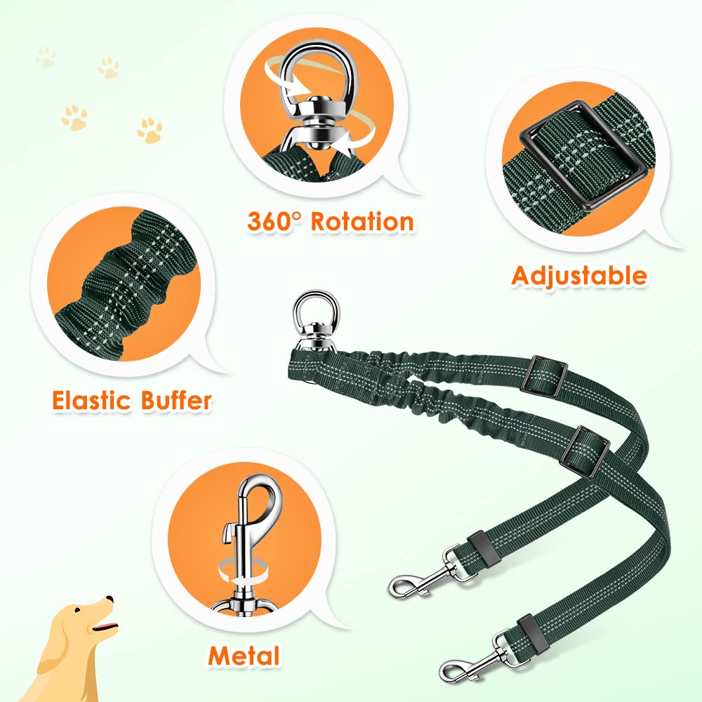 Autowt Double Dog Leash, No Tangle 360?Swivel Rotation Reflective Lead Attachment Adjustable Length Dual Two Dog Lead Splitter, Comfortable Shock Absorbing Walking Training For 2 Dogs