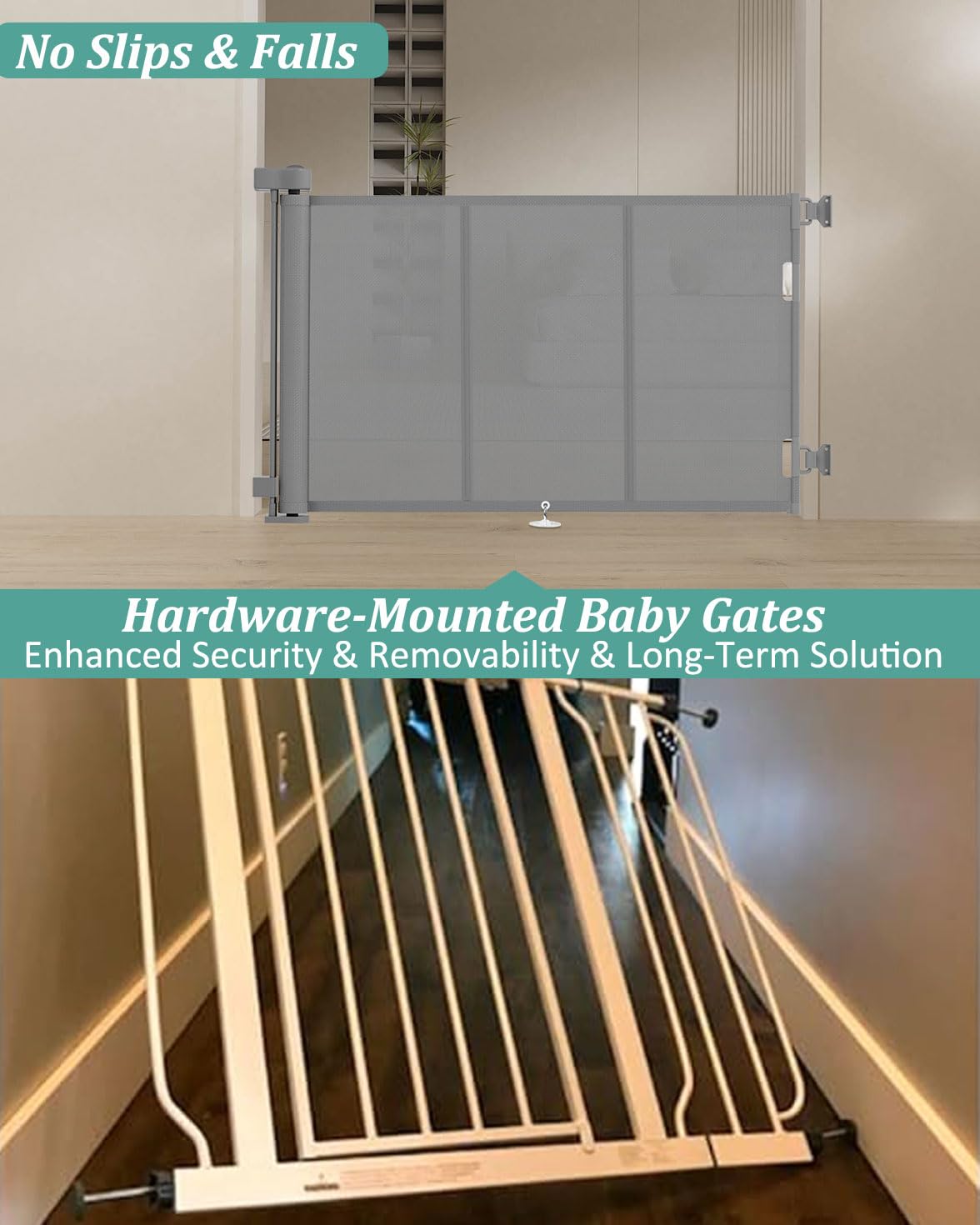 Miumoon Upgrade 71' Retractable Baby Gates With Reinforced Strip Design To Prevent Crawling Through, 42' Tall Retractable Gate For Baby And Pet, 6 Ft Baby Gates For Stairs, Doorways, Hallways(Gray)