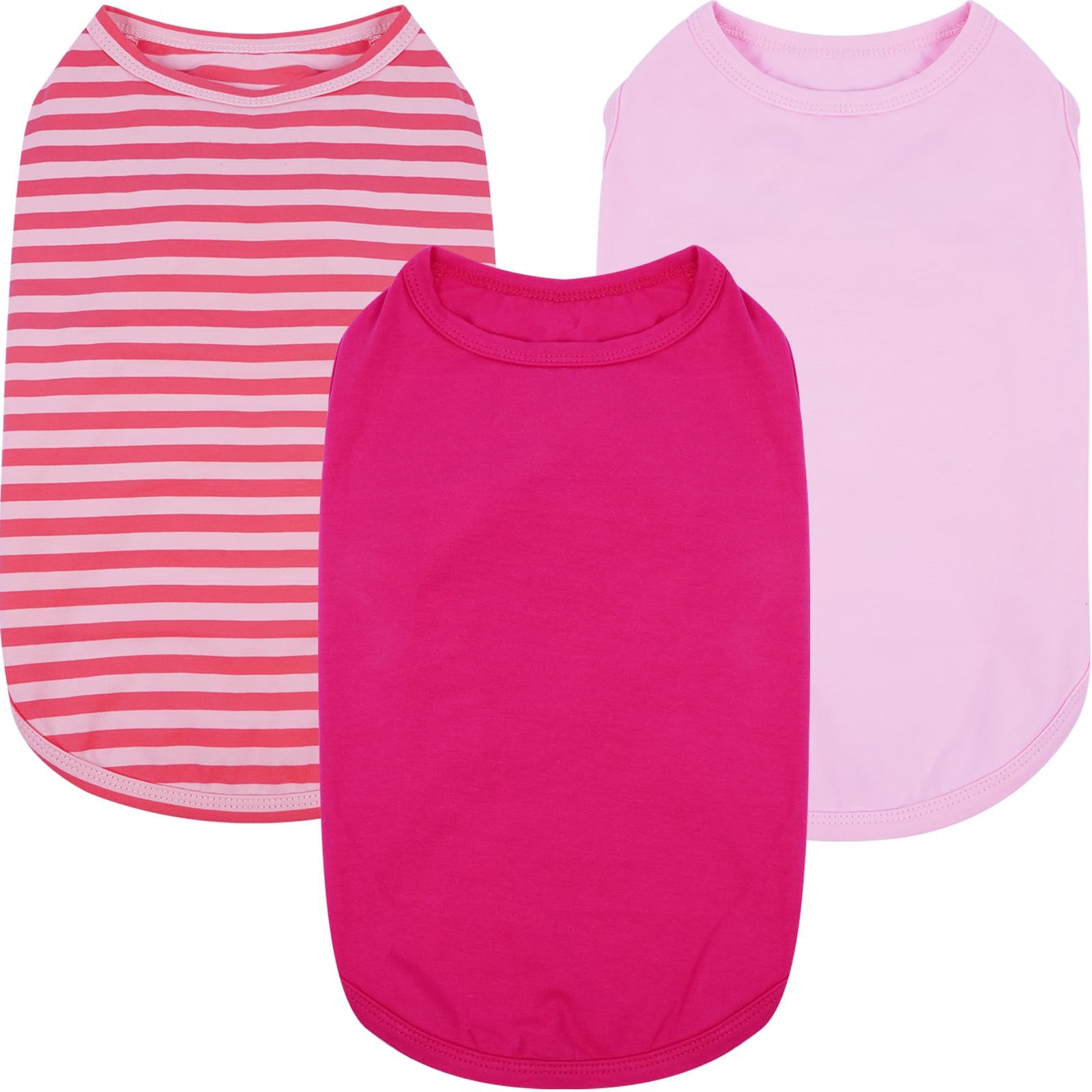 3 Pack Pink Striped Xs Dog T Shirts For Small Dogs,Lightweight Sleeveless Set For Spring&Summer, Soft Comfortable Plain Puppy Sh