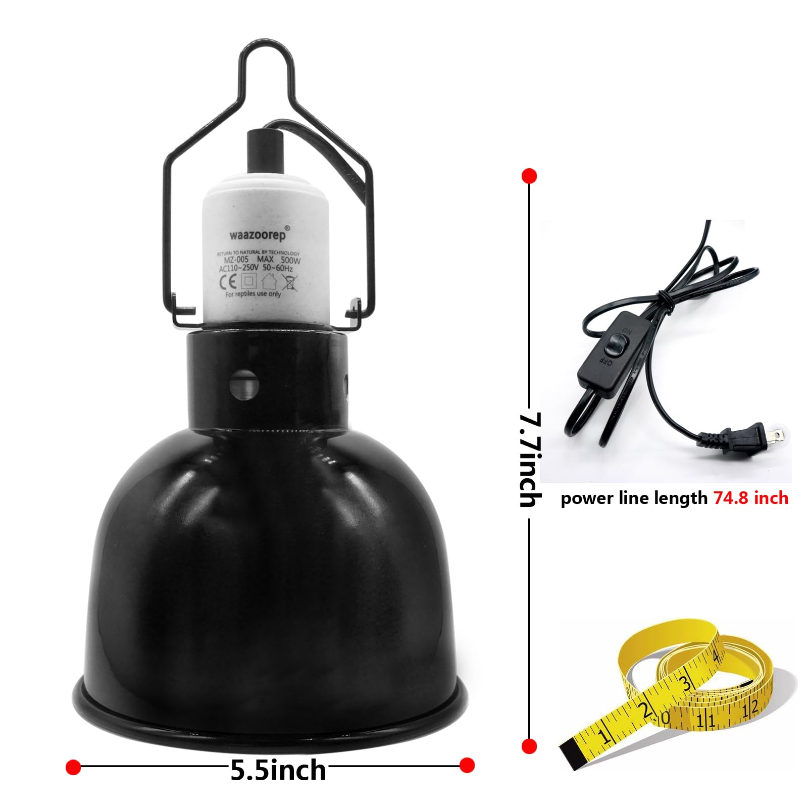 Waazoorep Reptile Light Fixture 2 Pack 5.5 Inch Deep Dome Lamp Fixture,Optical Reflection Reptile Basking Heat Bulb Lampshade Fo