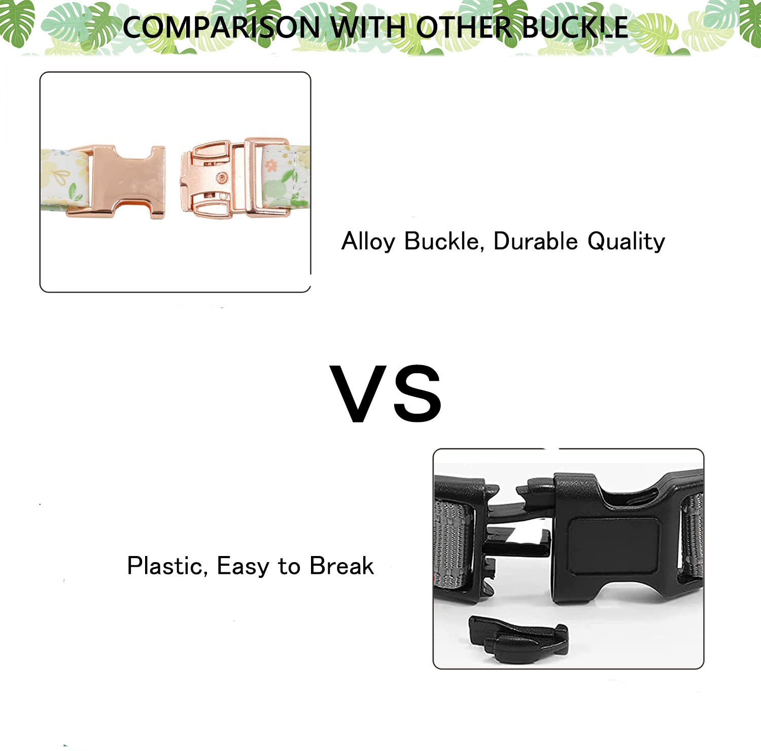 Metal Buckle Dog Collar, Durable Adjustable Dog Collar Soft For Small Medium Large Dogs (Green Flowers, L(15-23In)