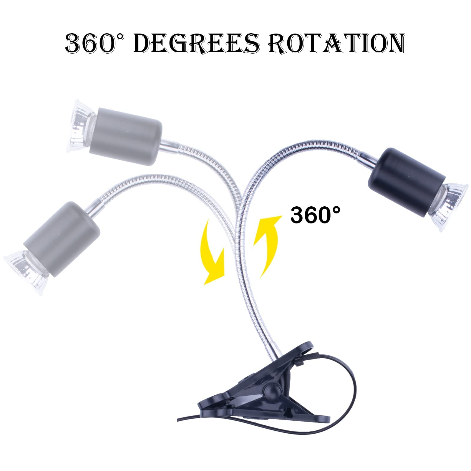 Reptile Heat Lamp, Uvb Bulb, Uvb Reptile Light Fixture, Uva Uvb Reptile Light, Aquatic Turtle Heating Lamp, Turtle Aquarium Tank Heating Lamps Holder & Switch With 4 Heat Bulbs-Black