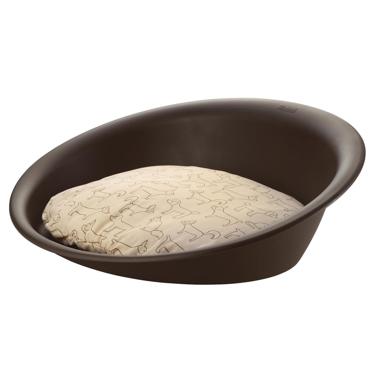 Richell: Oval Pet Bed - Small Brown - Dogs & Cats, Flexible Waterproof Plastic Frame, Washable Polyester Cushion Size 16.5 X 12.6 X 2.2”