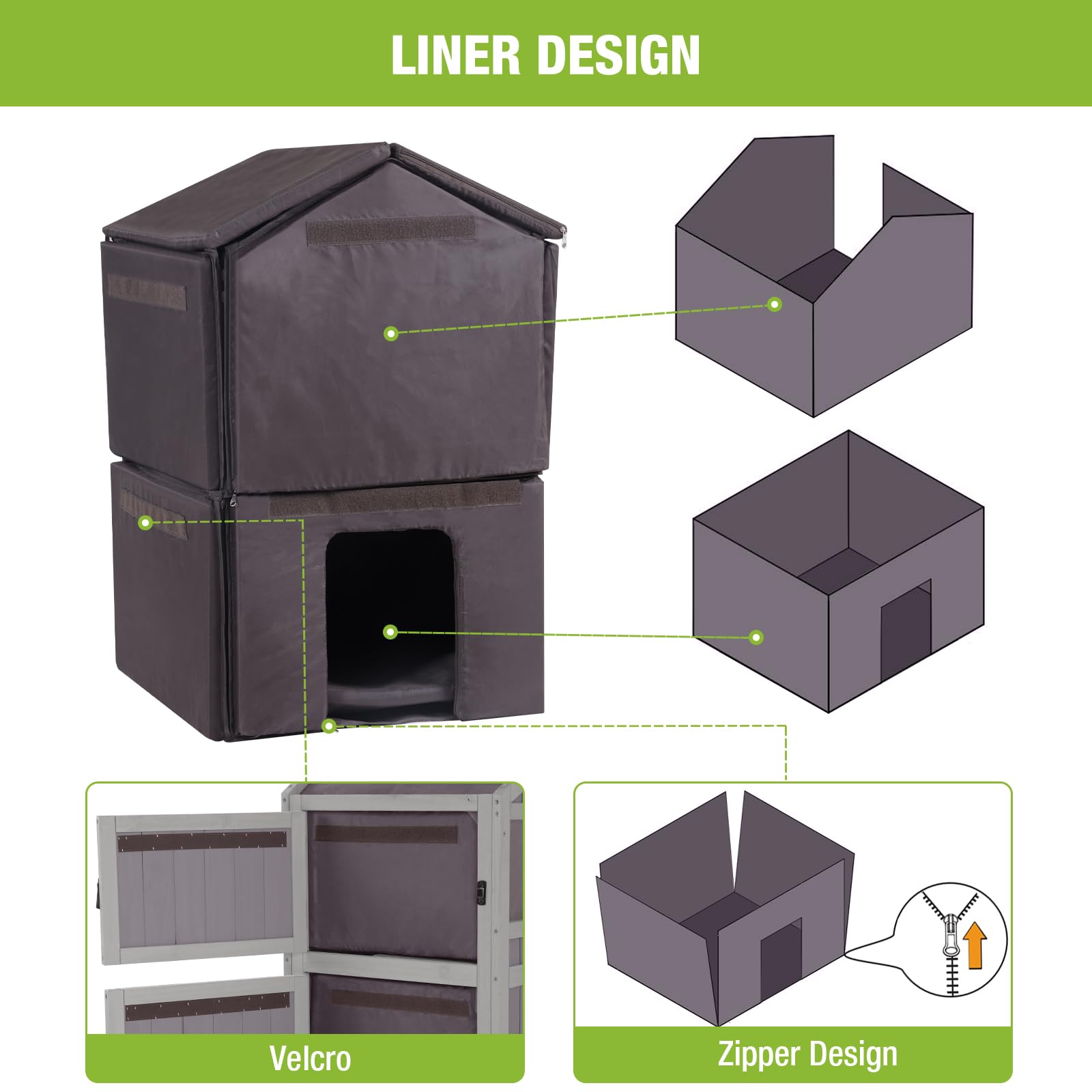 Insulated Cat House For Outdoor Cats Waterproof Feral Kitty Shelter For Winter,Insulation Liner Include