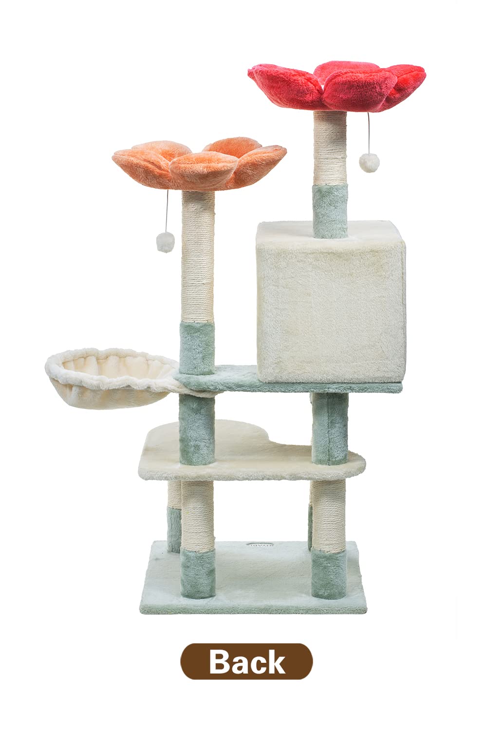 Hyabi 48 Inch Modern Cat Tree Tower With Hanging Basket & Flower Design - Multi-Level Cat Furniture With Plush Perches, Scratch Posts, Toy Balls - Stylish Indoor Playhouse For Cats & Kittens