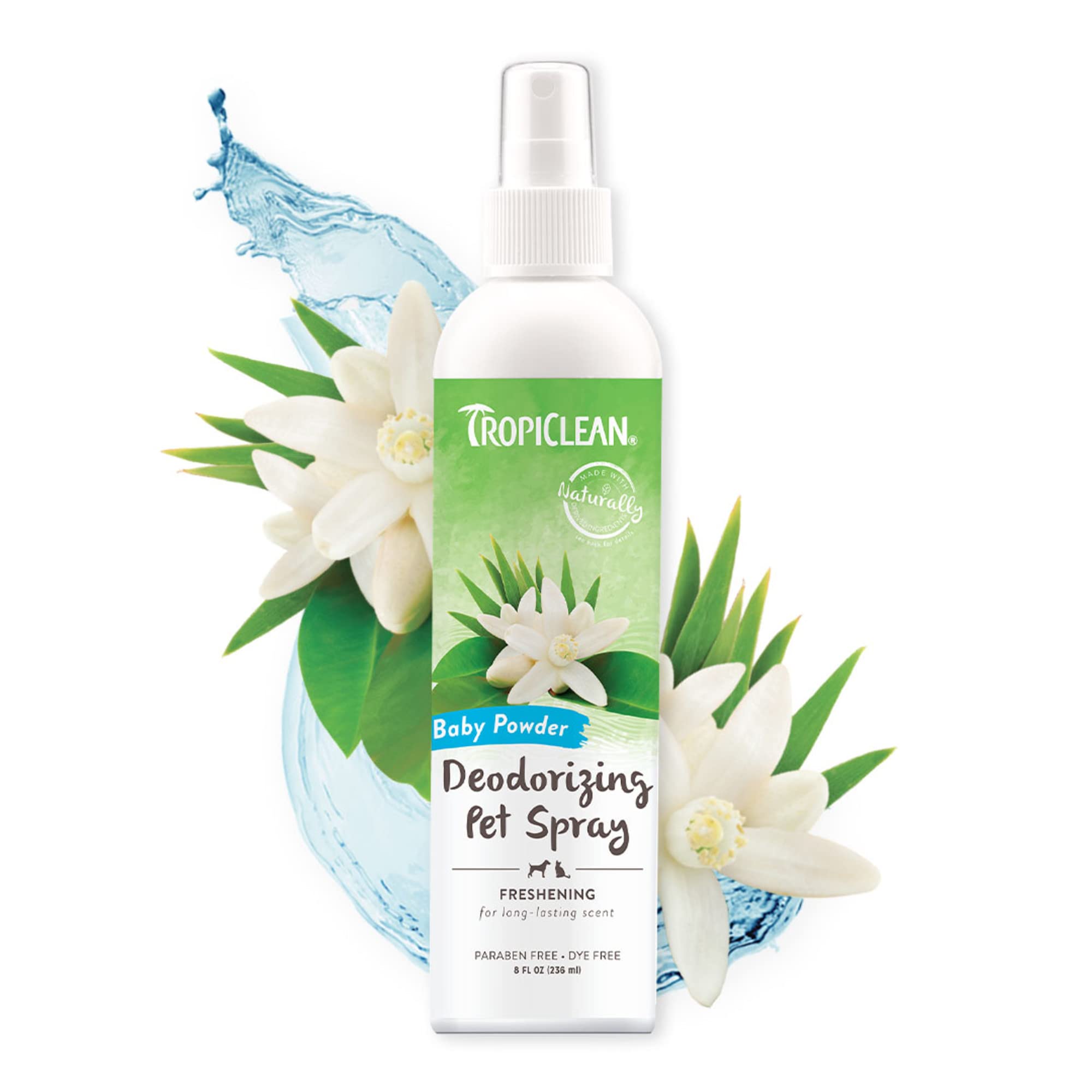 Tropiclean Baby Powder Dog Perfume Spray Long Lasting | Naturally Derived Odor Removing Dog Deodorizing Spray | Cat Friendly | Made In Usa | 8 Oz