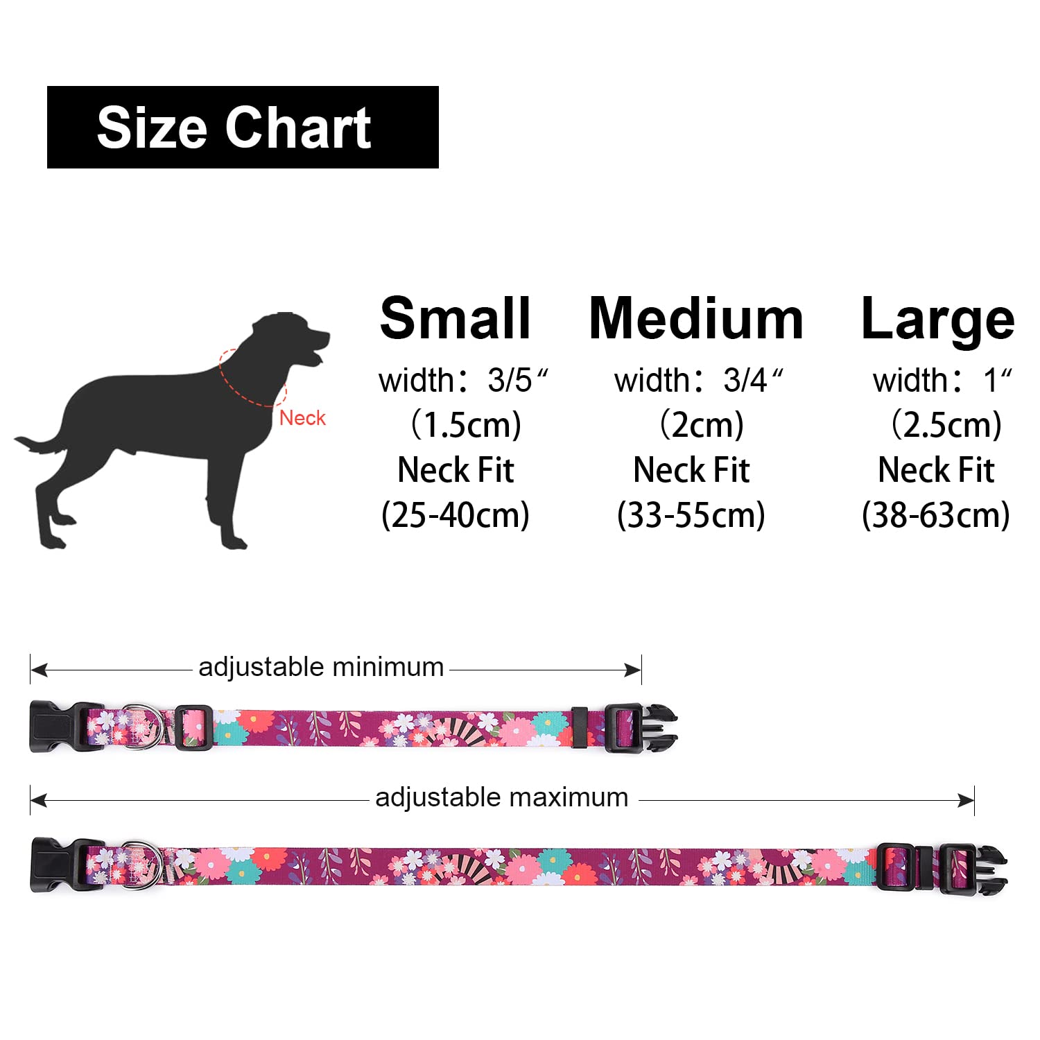 Suredoo Adjustable Dog Collar With Patterns, Ultra Comfy Soft Nylon Breathable Pet Collar For Small Medium Large Dogs (M, Colorful Flower