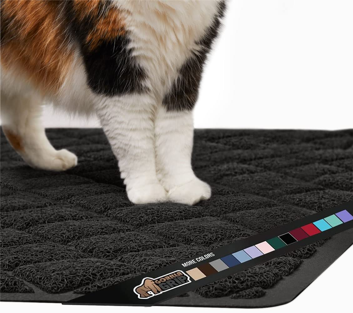 Gorilla Grip Thick Cat Litter Trapping Mat, 24X17, Less Waste, Traps Mess From Box For Cleaner Floors, Stays In Place For Cats, Soft On Kitty Paws, Easy Clean, Small Size, Durable Backing, Black