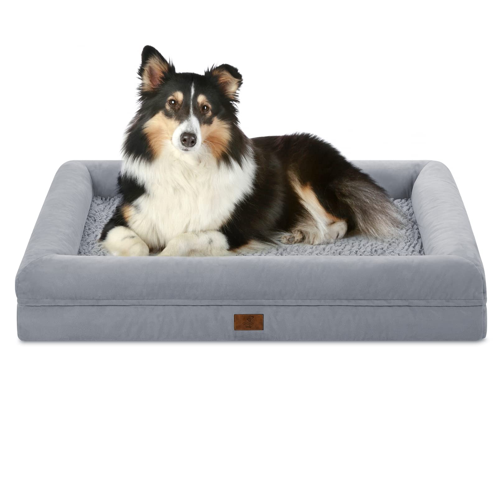 Yiruka Large Dog Bed, Grey Orthopedic Gel Memory Foam Dog Bed, Washable Dog Bed With Removable Cover, Waterproof Non-Slip Bottom Big Dog Couch Bed
