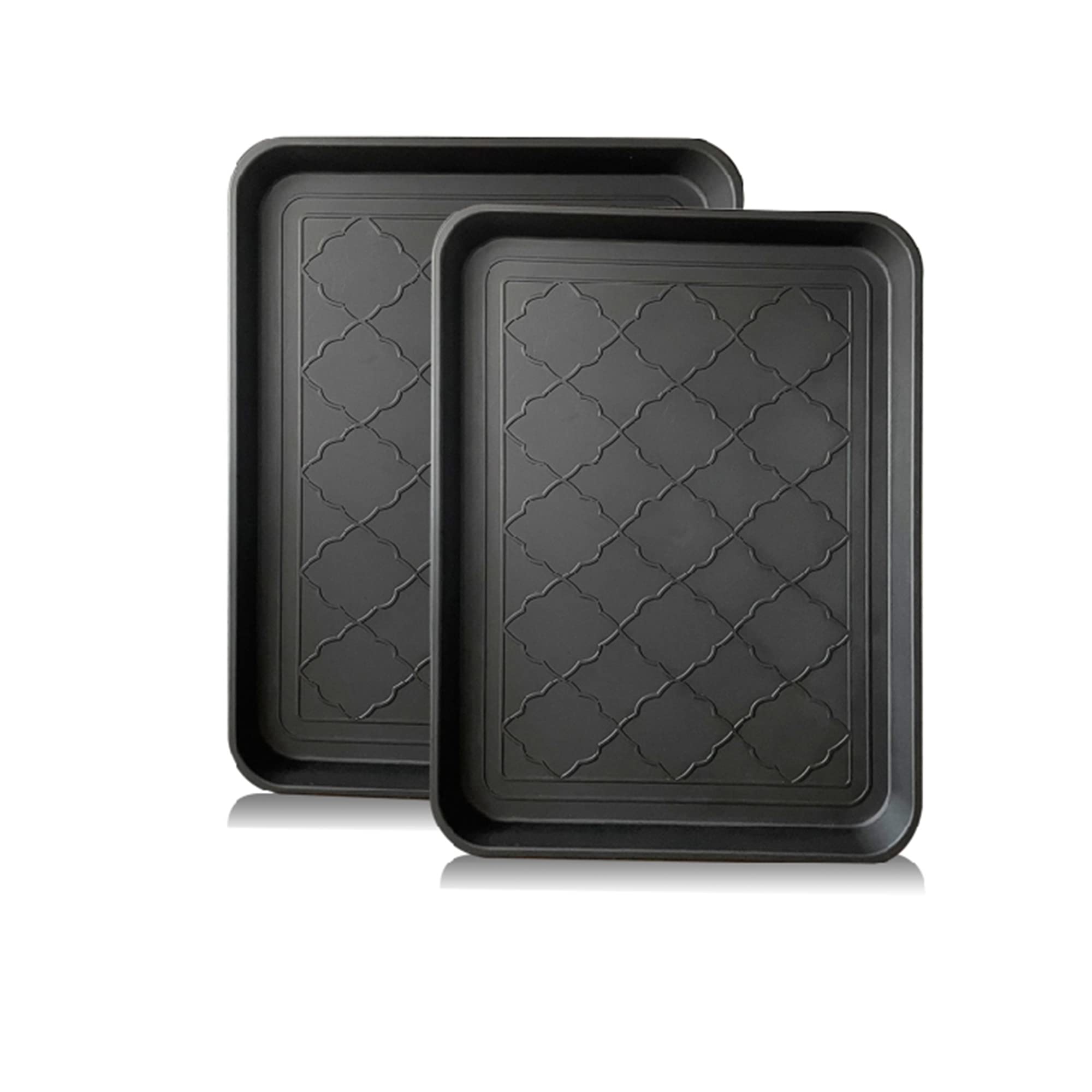 PetLike Boot Tray for Entryway Indoor/Outdoor, Hard Plastic Pet Food Mat 2pack,16.7 x 12.8 INCH Waterproof Shoe Tray, Multi-Purp
