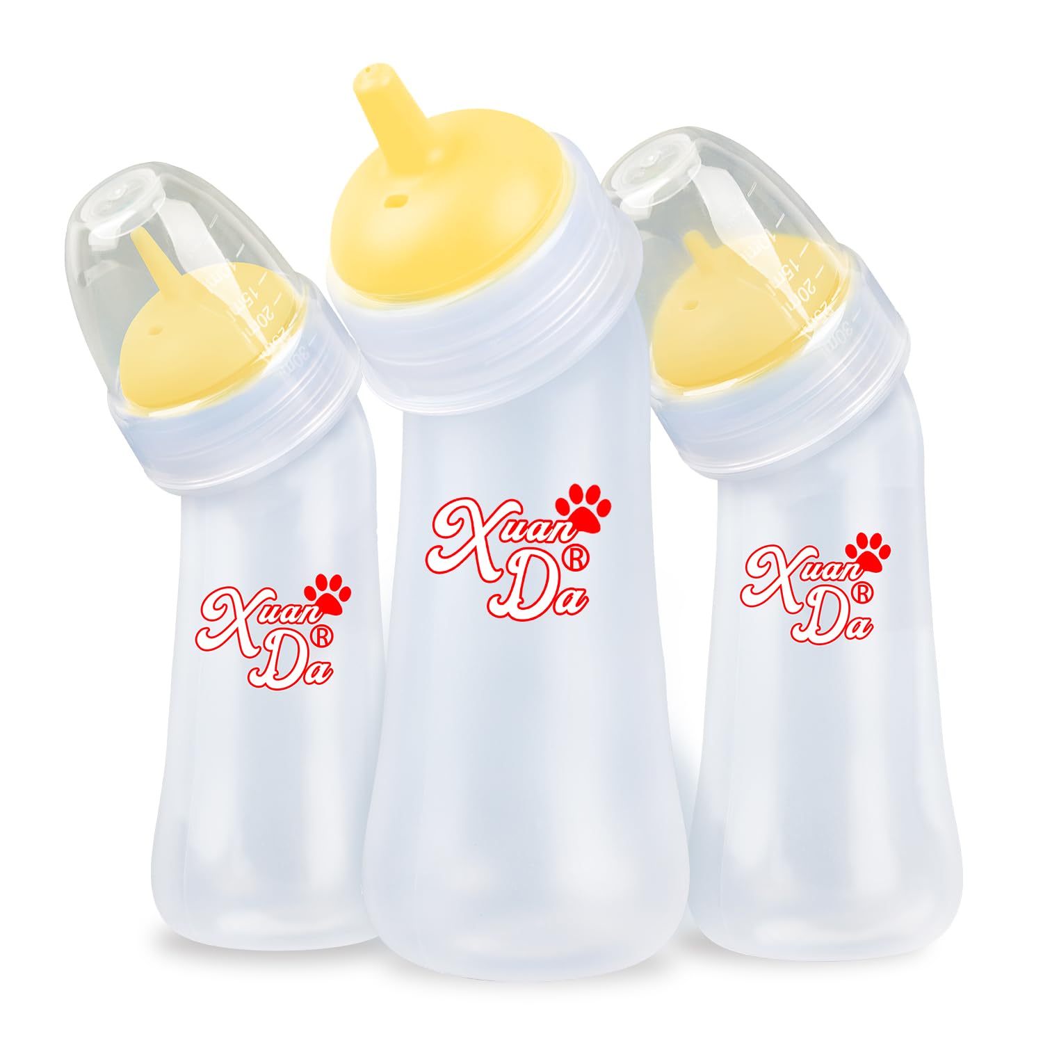 Xuanda Pet Feeding Bottle,3 Pack Wide Mouth Angled Nursing Bottle, 3 Sizes Nipples with Ventilation Valve Resistant Tearing Perf