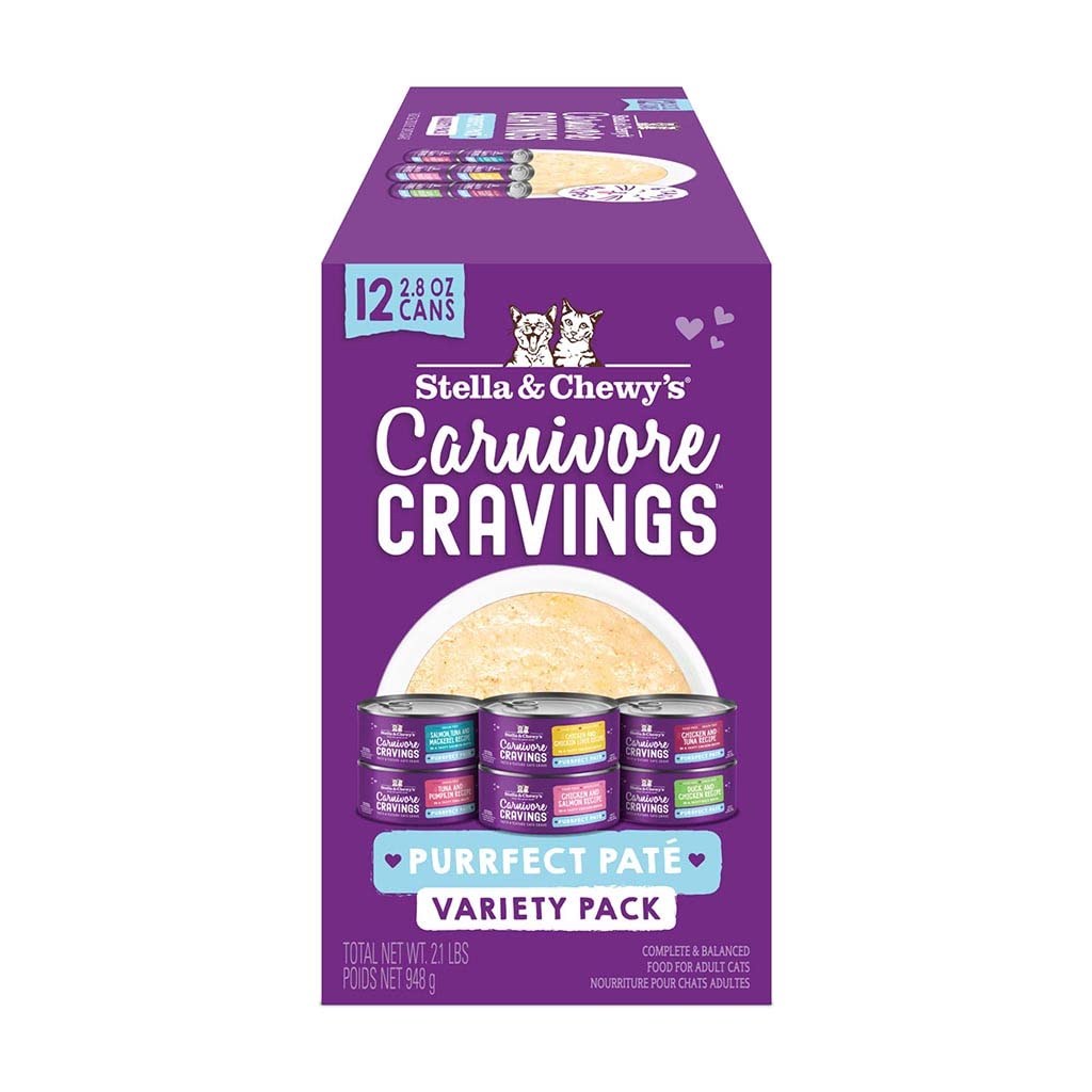 Stella & Chewys Carnivore Cravings Purrfect Pate Canned Wet Cat Food Variety Pack - (2.8 Ounce Cans, Case of 12)