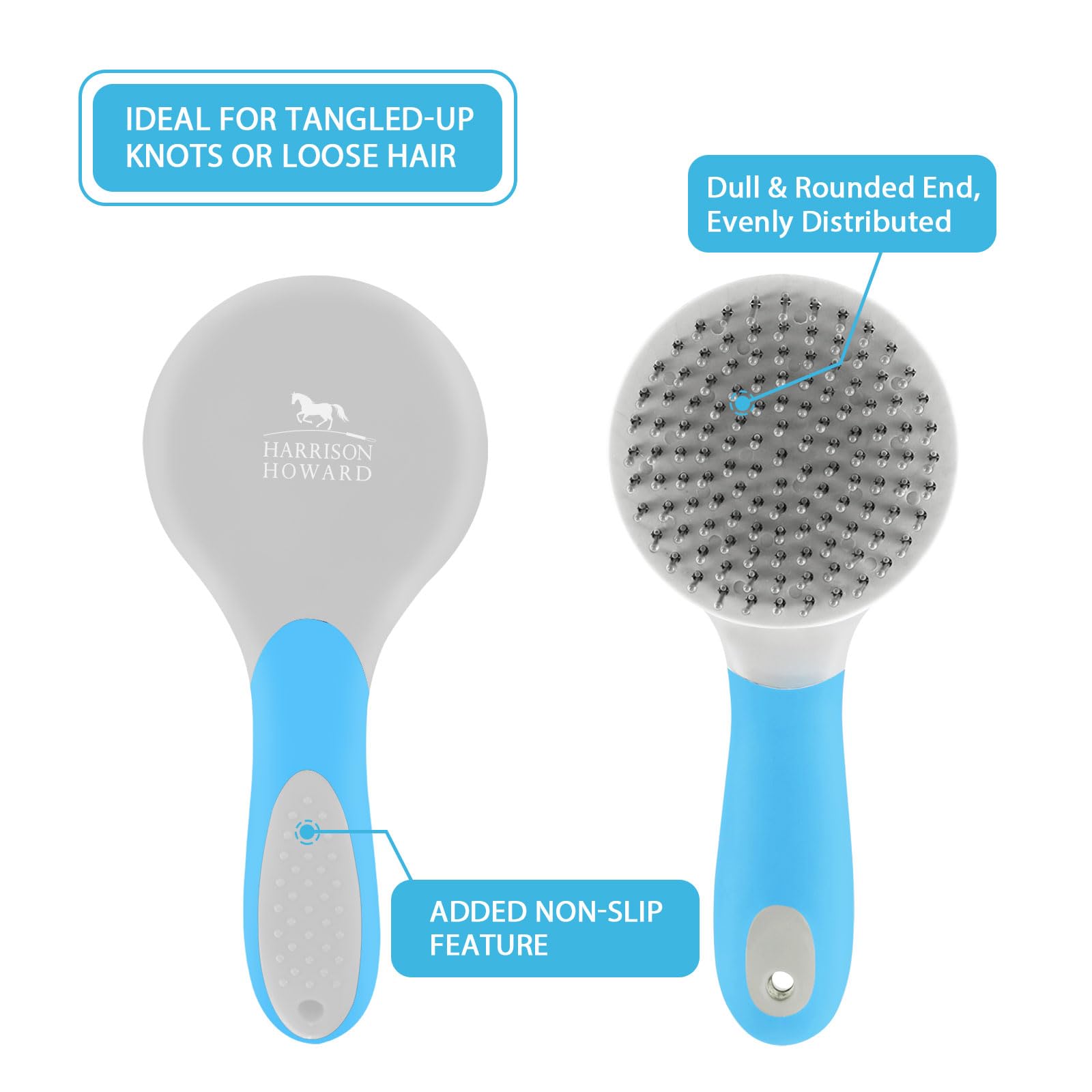 Harrison Howard Horse Mane And Tail Brush - Professional Grooming Brush, Equestrian Detangler, Non-Slip, Light Blue