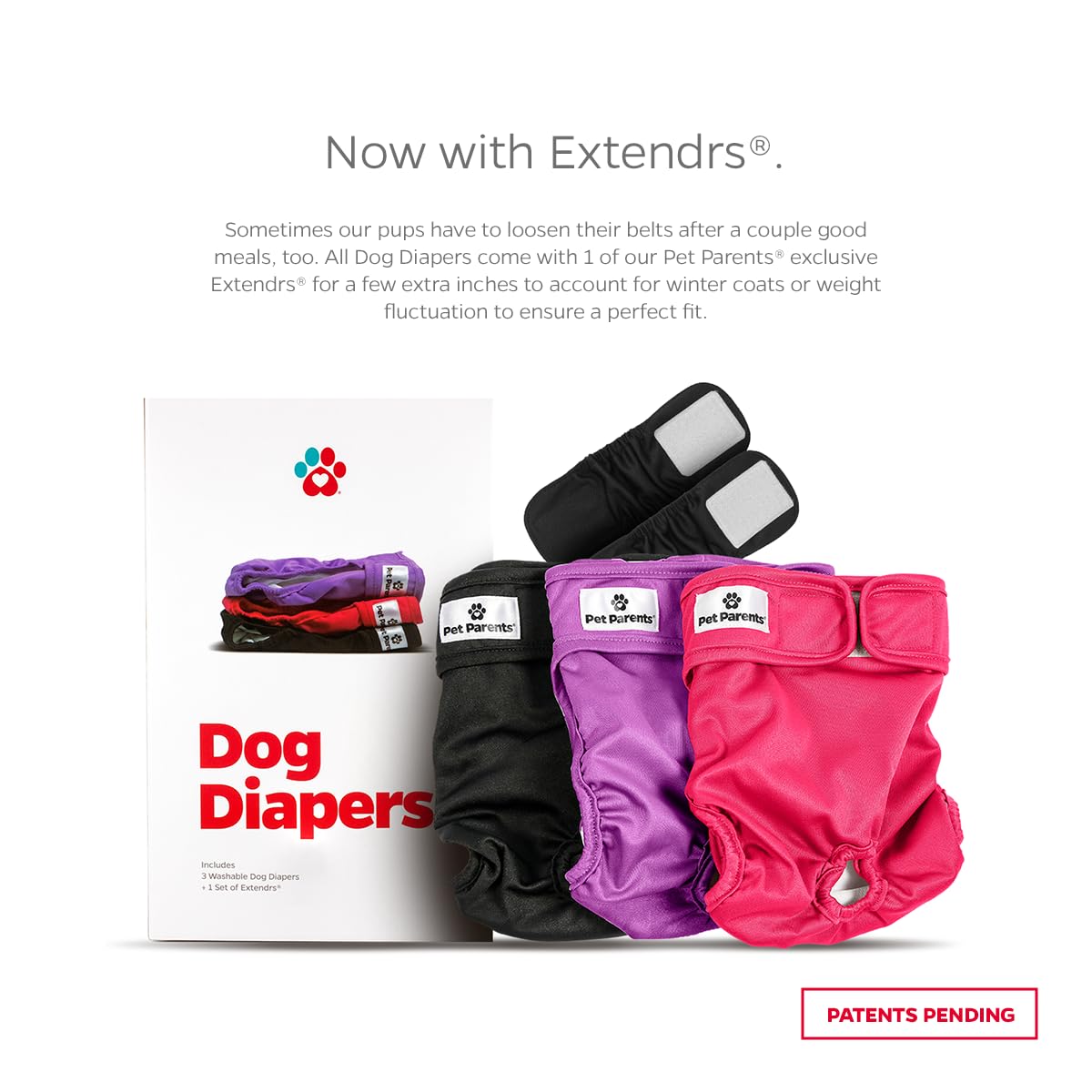 Pet Parents Washable Dog Diapers (3pack) + Extendrs of Durable Doggie Diapers, Premium Dog Diapers Female (X-Large, Princess)