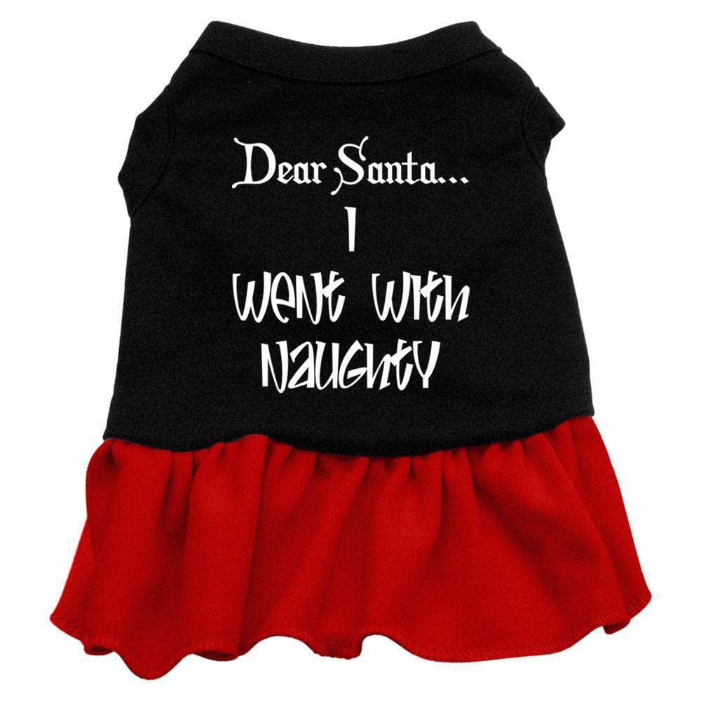 Christmas Pet Dog & Cat Dress Screen Printed, Dear Santa, I Went with Naughty Black W/Light Pink SM (3-6 lbs.)