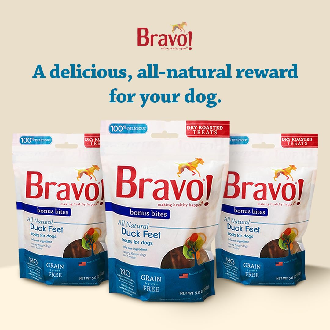 Bravo! Dry Roasted Duck Feet Dog Treats, 200 Count, High Protein, Grain Free, Gluten Free