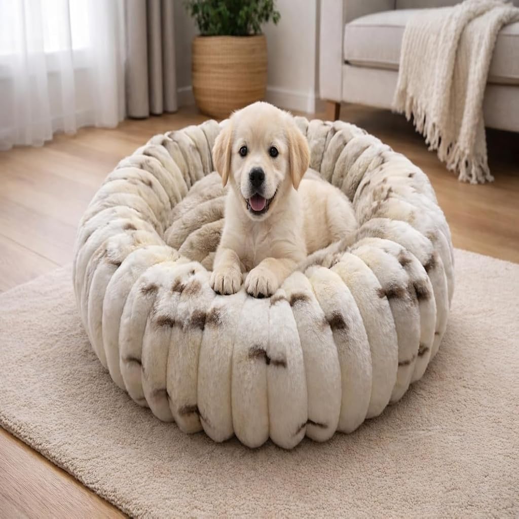 ZEXSAZONE Donut Pet Bed for Cats & Puppies Small Dogs | Soft Plush Cozy Calming Bed with Raised Rim Support | Summer Cooling Bot