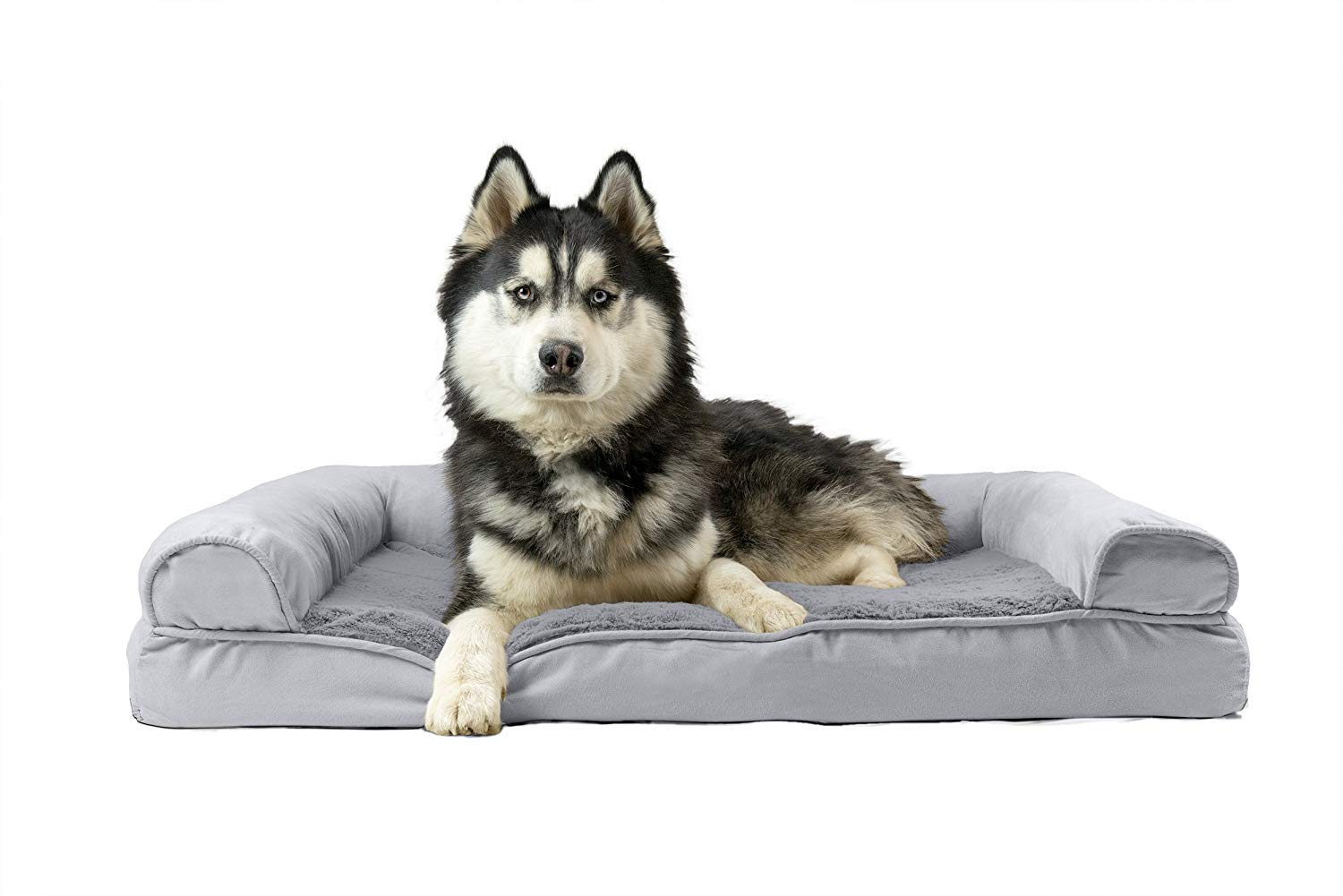 Furhaven Cooling Gel Dog Bed for Large Dogs w/ Removable Bolsters & Washable Cover, For Dogs Up to 95 lbs - Plush & Suede Sofa -