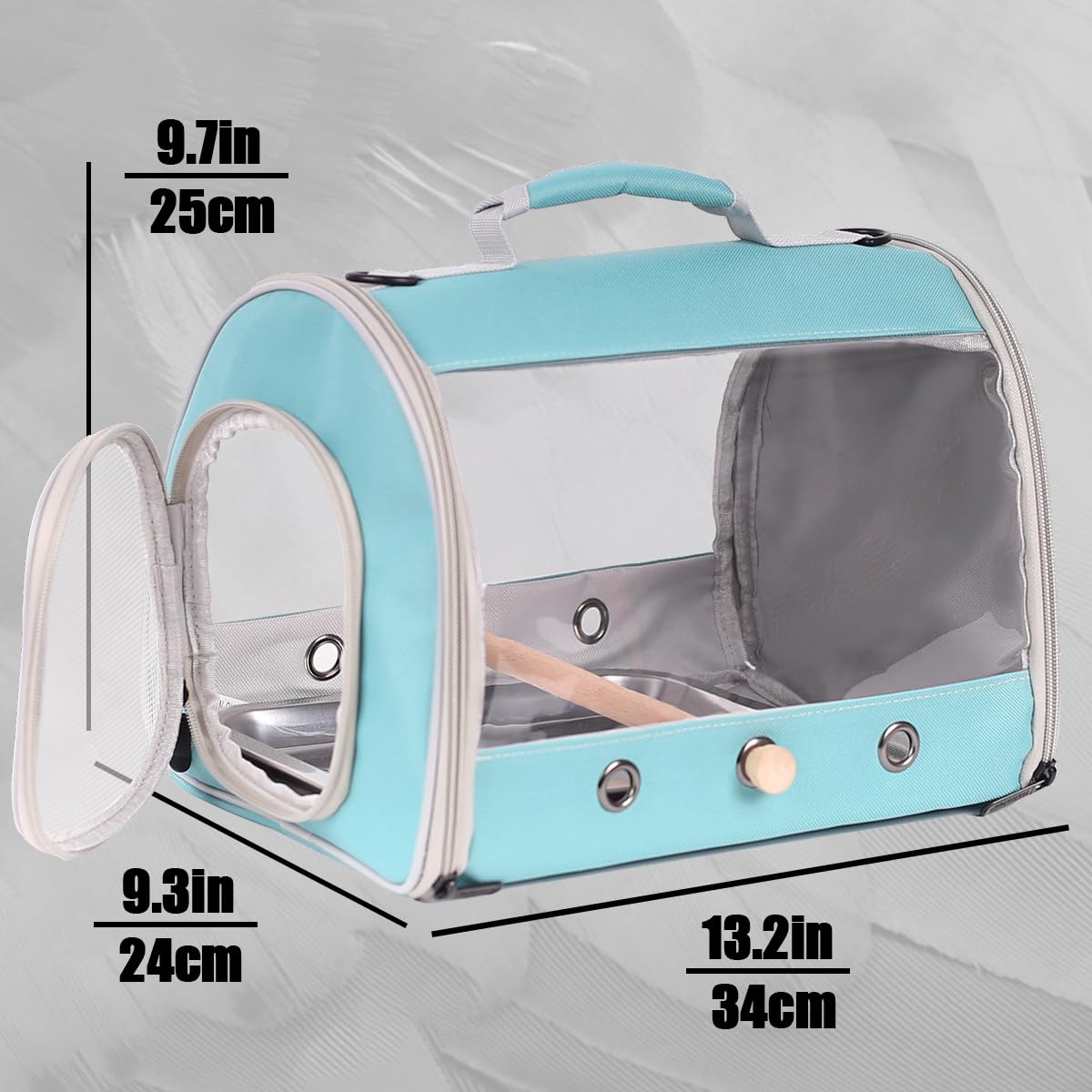 Long Tail Portable Bird Travel Carrier Cage with Metal Tray Soft Mat and Wooden Standing Perch, Hands Free Lightweight Clear 2 W