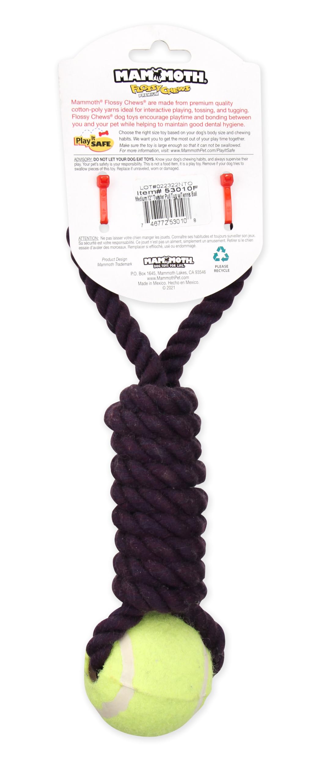 Mammoth Pet Products Flossy Chews Twister Toy With Tennis Ball, Medium 15''