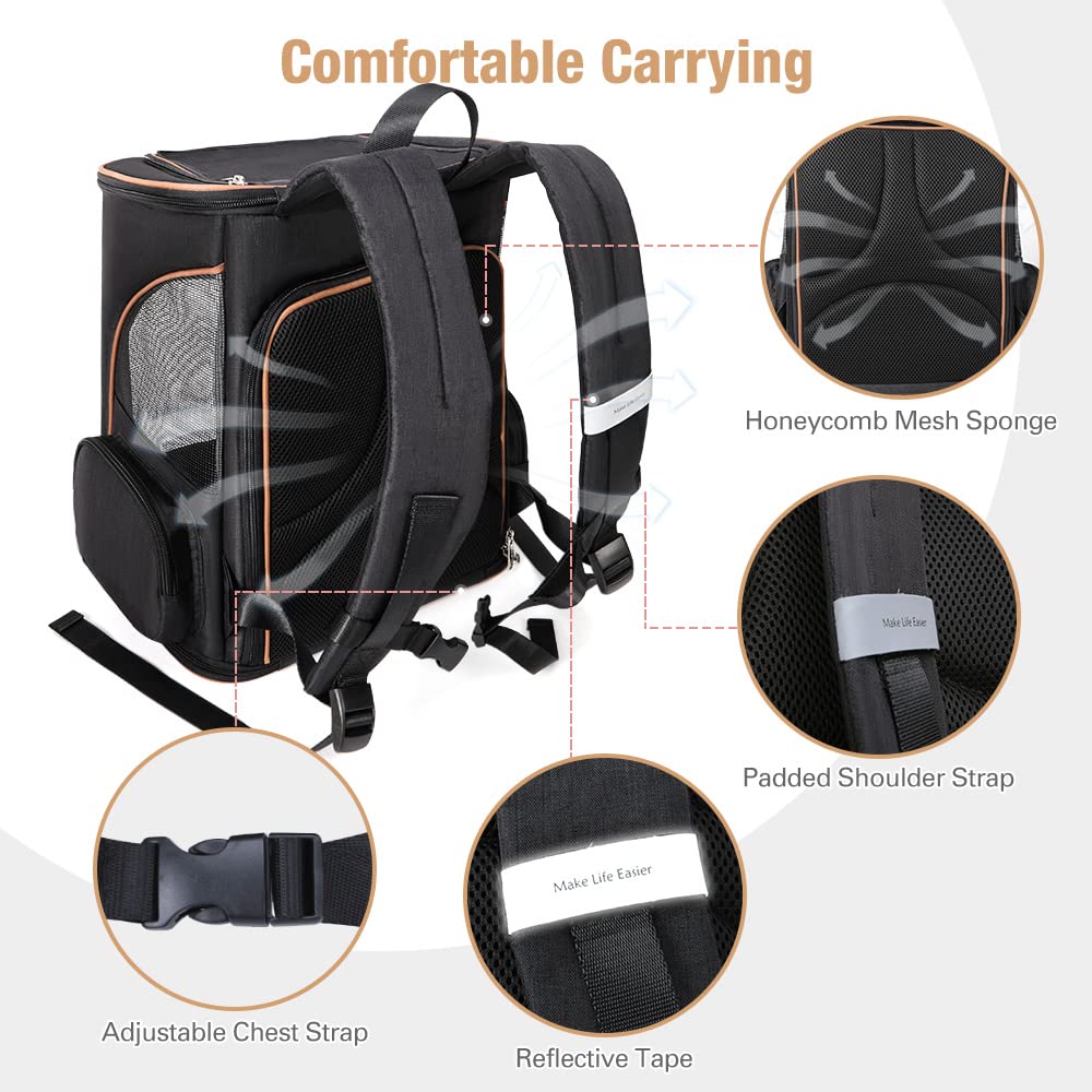 Lekereise Large Cat Backpack Carrier Expandable Pet Carrier Backpack For Small Dogs Medium Cats Fit Up To 18 Lbs, Foldable Puppy