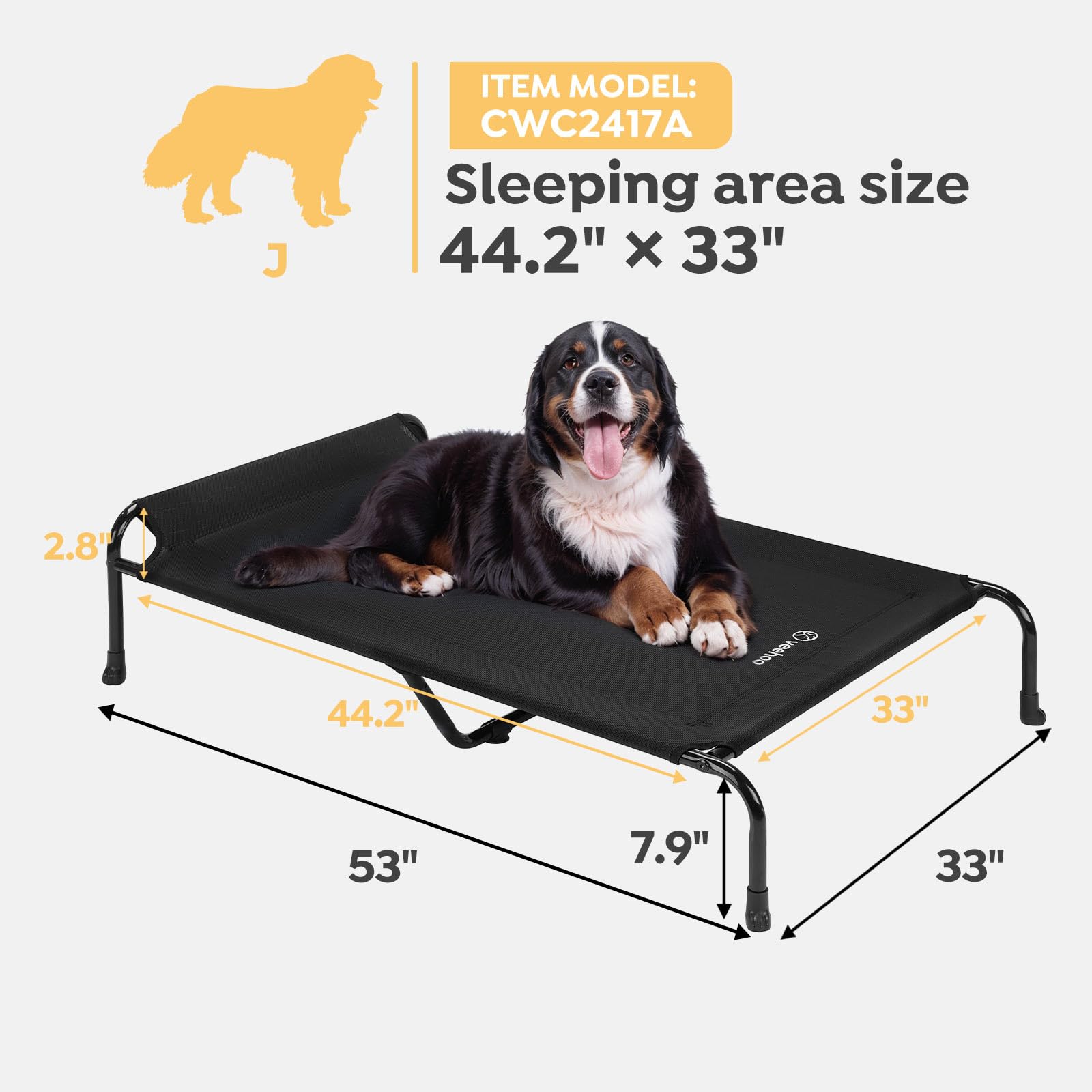 Veehoo Xxxl Original Elevated Dog Bed - Outdoor Raised Dog Cots Beds For Large Dogs, One-Sided Extra Large Raised Cooling Pet Be