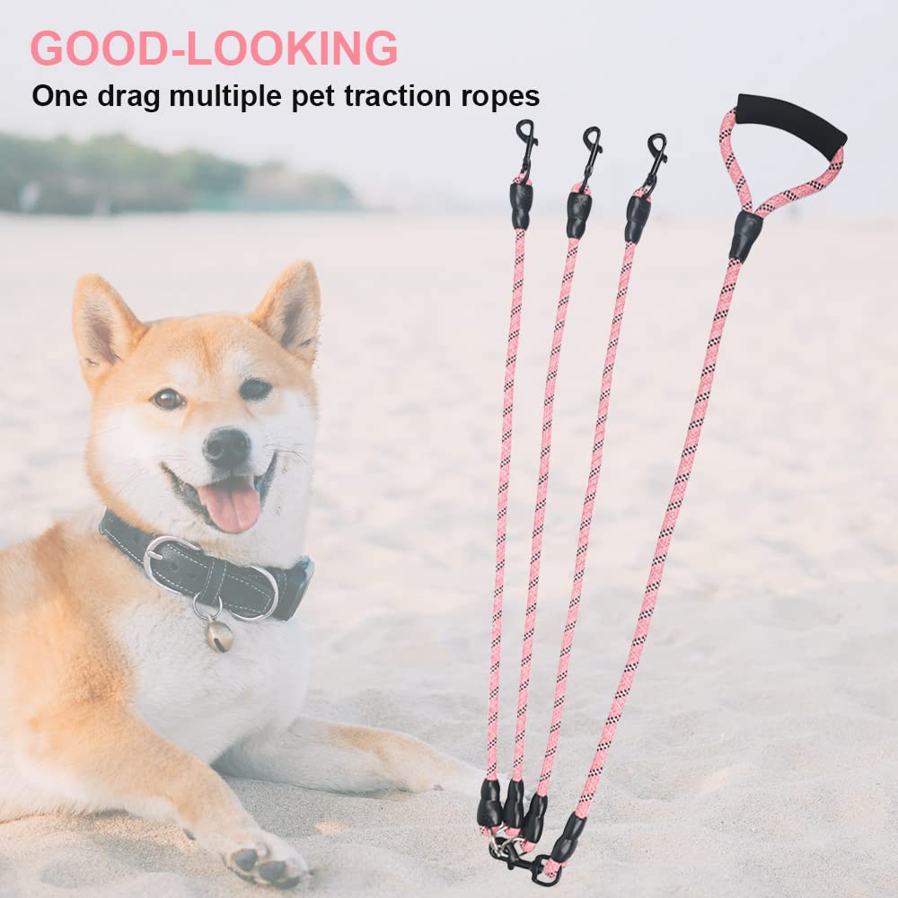 3 Way Dog Leash, Reflective Heavy Duty Dog Lead Leash For Small Medium Large Dogs, Rope Dog Leash, 360 Swivel Tangle Free With C