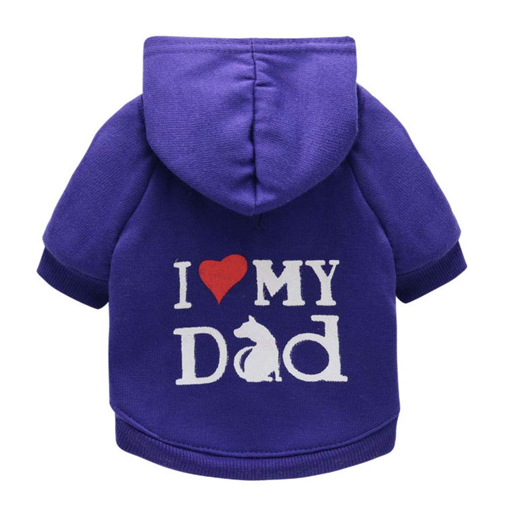 Pet Clothes, Dog Hoodies Shirt I Love My Dad Puppy Sweatshirt For Small Dog Cat (S, Purple)