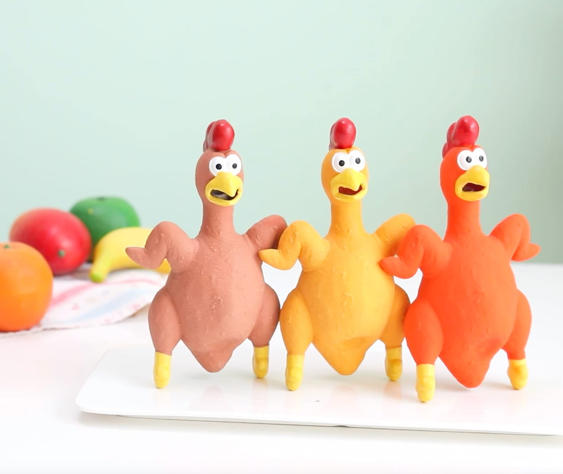 Rubber Chicken Dog Toy Squeak, 3 Pack Latex Screaming Chicken Dog Toys That Makes Noise, Funny Squeaky Interactive Puppy Dog Toy