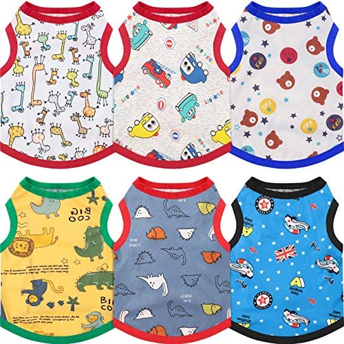 6 Pieces Dog Shirts Cute Printed Dog Clothes Soft Cotton Pet T Shirt Breathable Puppy Sweatshirt Apparel Outfit For Pet Dog (M)