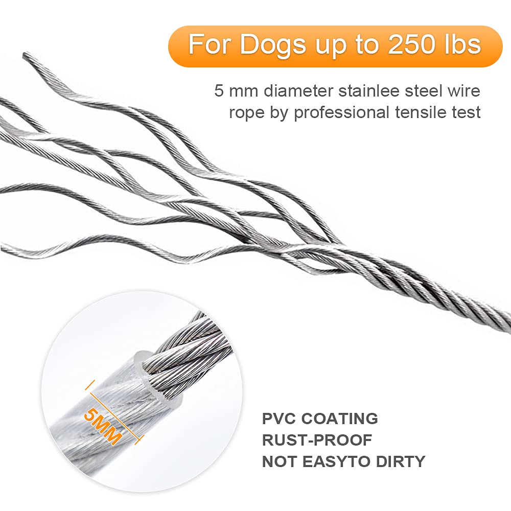 Tresbro 30Ft Reflective Dog Tie Out Cable For Dogs Up To 250 Pounds, Steel Wire Dog Leash Cable With Stainless Dual Fix Buckle,