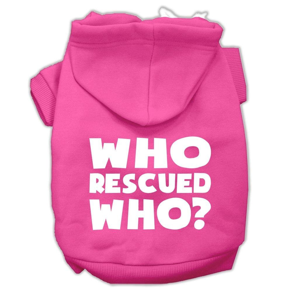 Mirage Pet Products Who Rescued Who Screen Print Pet Hoodies, Large, Bright Pink