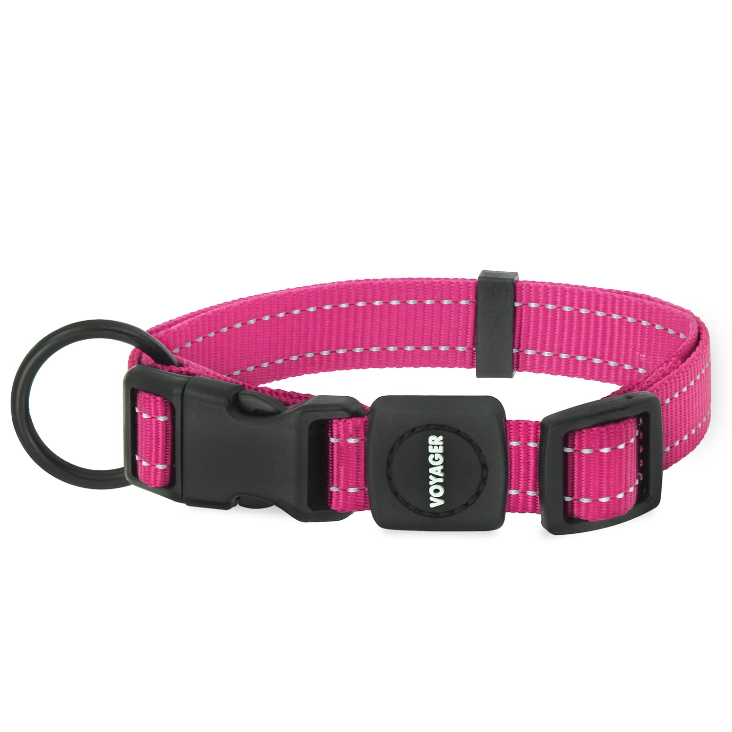 Best Pet Supplies Reflective Dog Collar With Adjustable Length, Heavy-Duty Buckle, And Strong Leash D-Ring, Training, Walking, Jogging Accessory For Small, Medium, And Large Breeds - Fuchsia, L