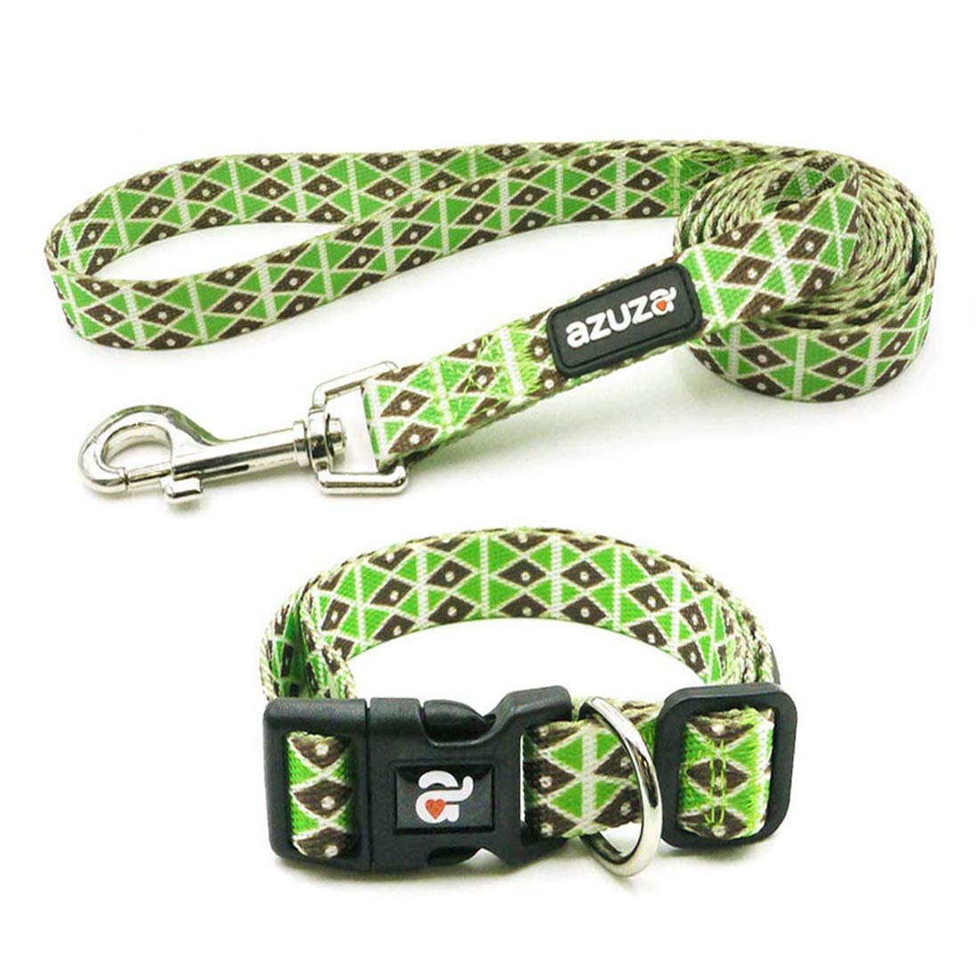Azuza Dog Collar And Leash Set, Adjustable Nylon Collar With Matching Leash, Green Diamond For Small Dogs
