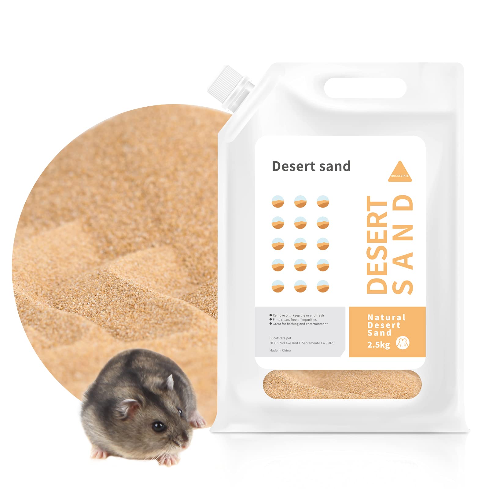Bucatstate Hamster Bath Sand, 5.5Lbs/2.5Kg Desert Bath Sand Fine | No-Dust Potty Litter Silicon-Free Sand For Hamster Chinchillas Gerbil Mice Degu Or Other Small Pets (Fine Sand)