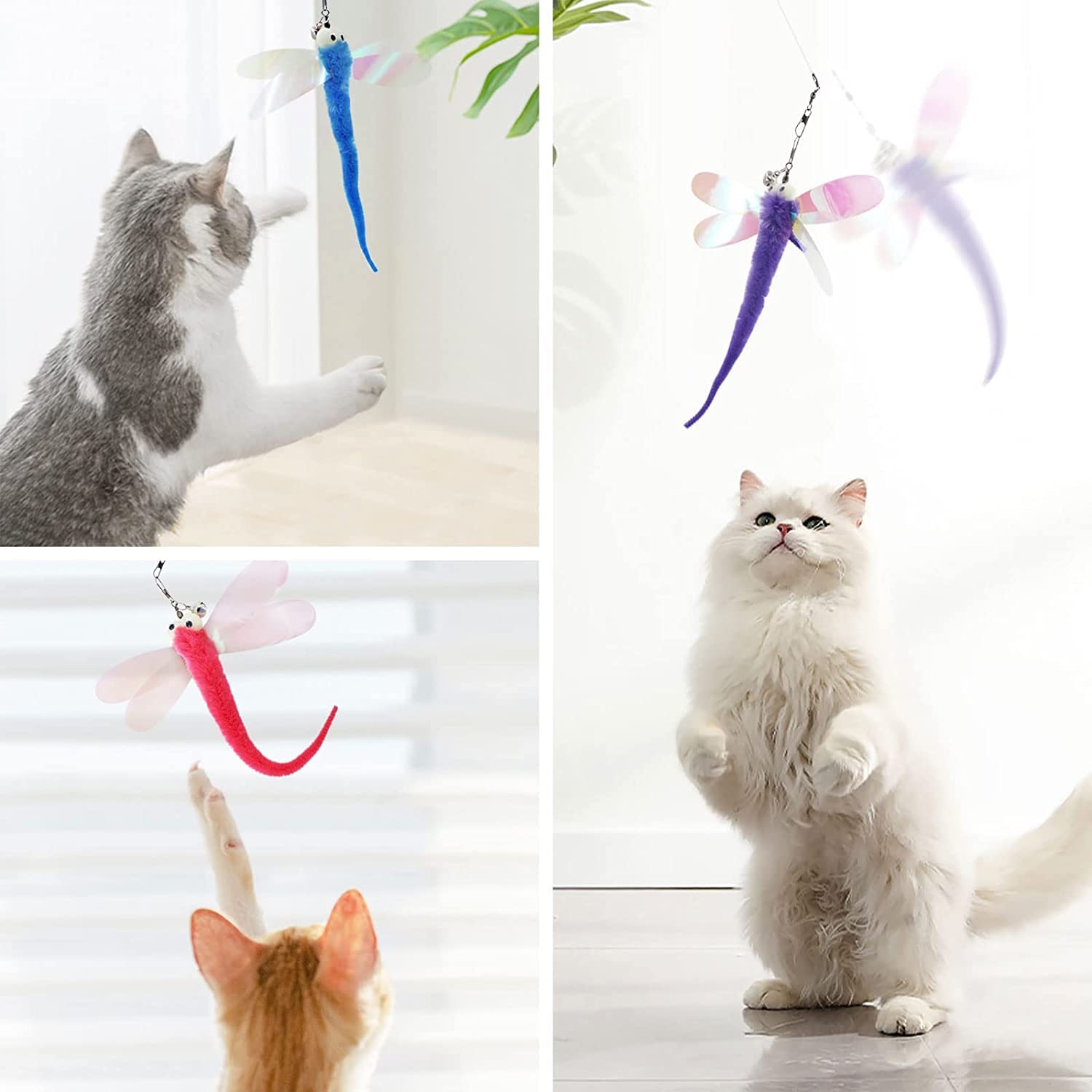 Hokoad Cat Big Eye Dragonfly Toys Replacement Cat Toy Wand Refills, 6 Pieces Big Eye Dragonfly Cat Toy Feathers Refill, Interact