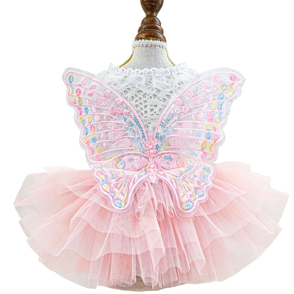 Aniac Butterfly Dog Dress With Pink Tutu Funny Pet Clothes With Wing Girl Puppy Dress For Small Dogs Pet Butterfly Costume Holid