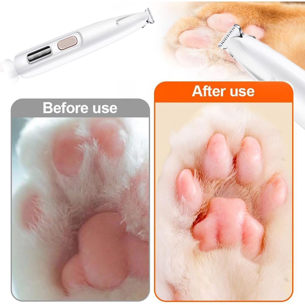 Saffory Electric Paw Trimmer With Led Light - Waterproof, Rechargeable, Low Noise Pet Hair Shaver For Dogs And Cats