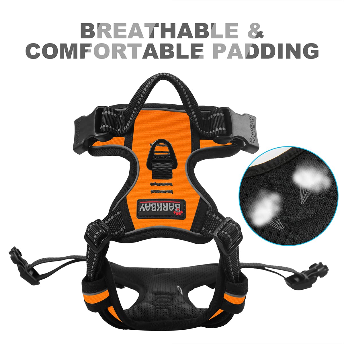 Barkbay No Pull Dog Harness Front Clip Heavy Duty Reflective Easy Control Handle For Large Dog Walking(Orange,M)