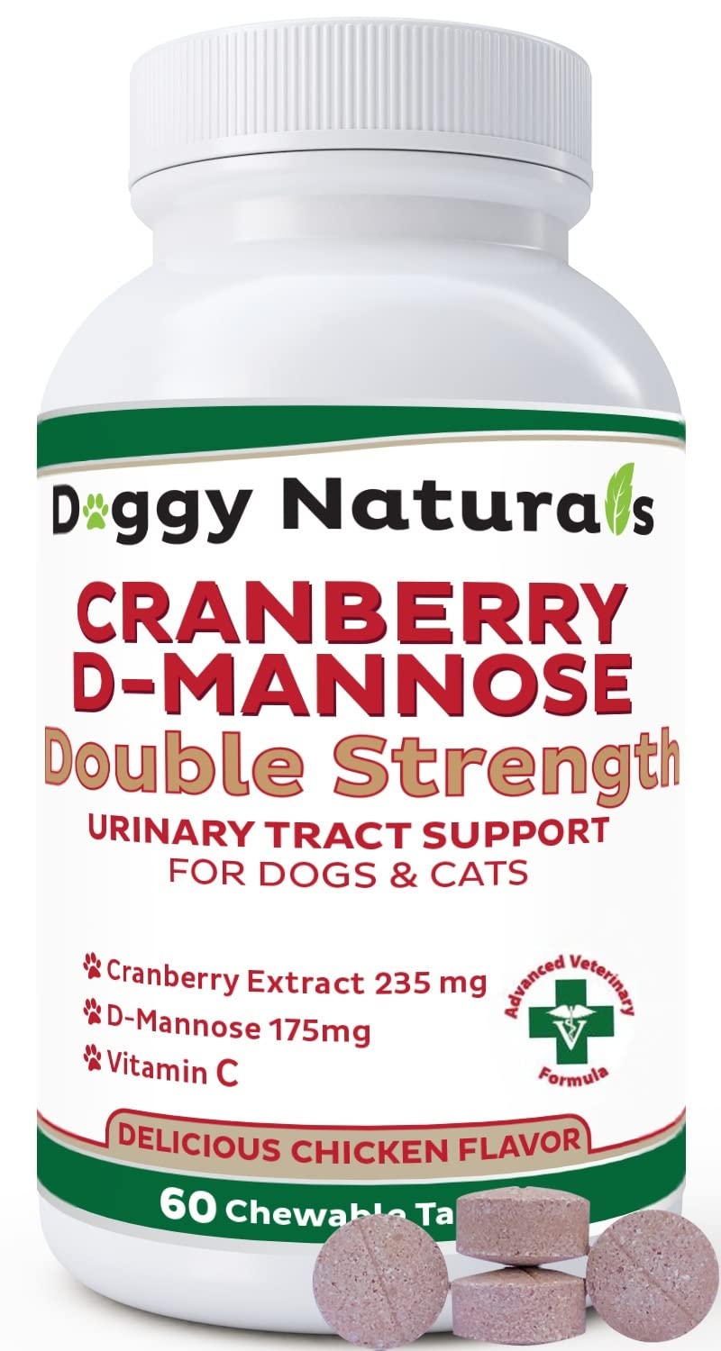 Cranberry D-Mannose For Dogs And Cats Urinary Tract Infection Support Prevents And Eliminates Uti, Bladder Infection Kidney Support, Antioxidant (Double Strength Tablet, 60 Count)