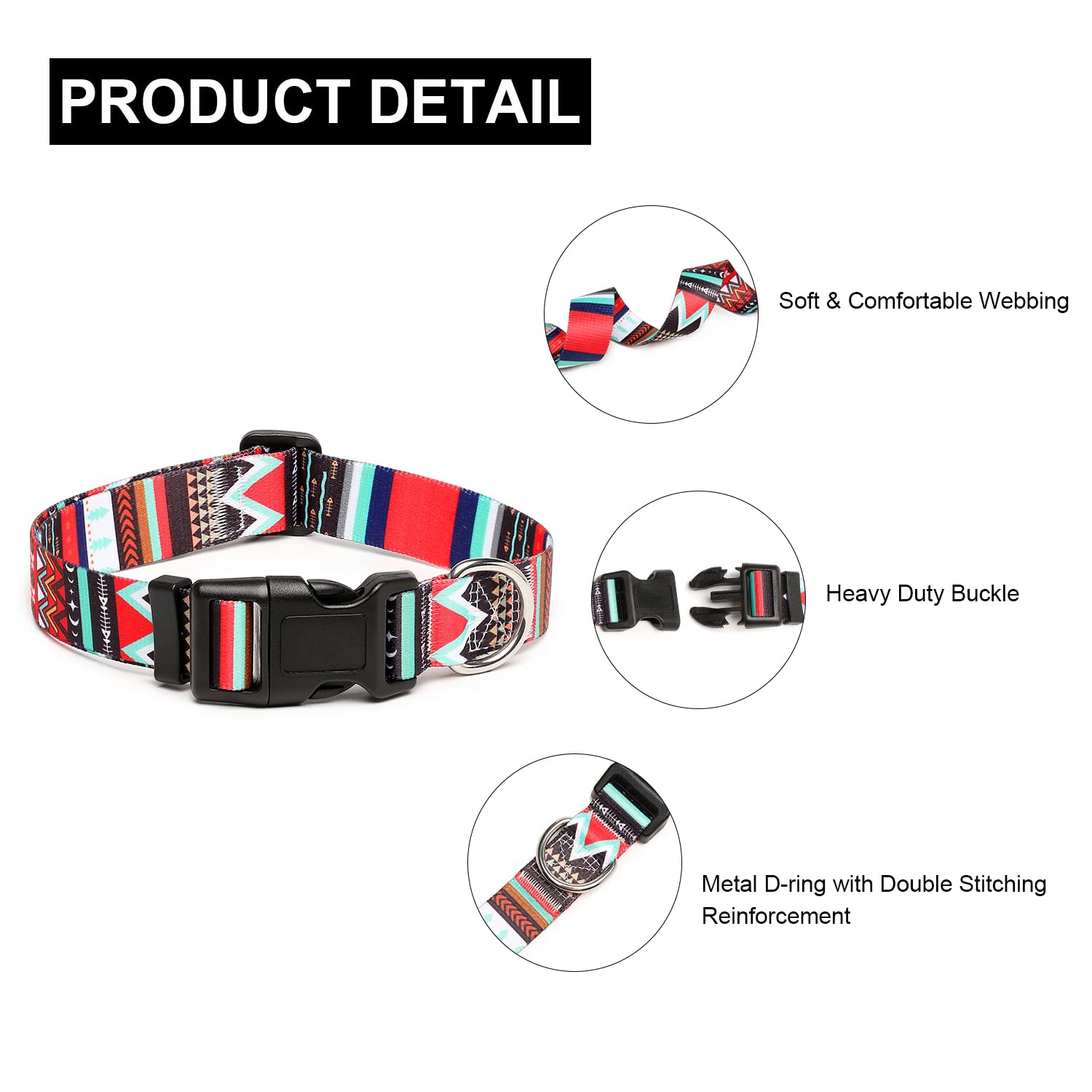Mercano Adjustable Dog Collar - Special Design Patterns, Soft Nylon Comfortable Durable Pet Collar For Small Medium Large Dogs (S, Tribal Red)