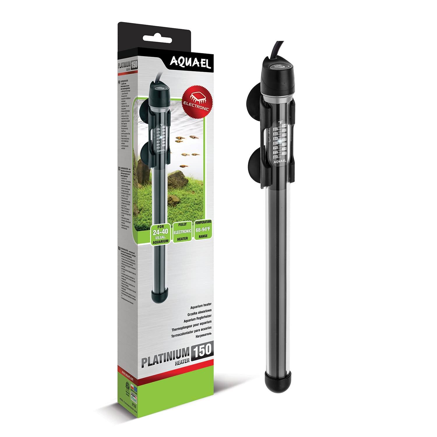 Aquael Platinium Aquarium Heater For Freshwater & Saltwater Aquariums - 150 Watt, 24-40 Gallons