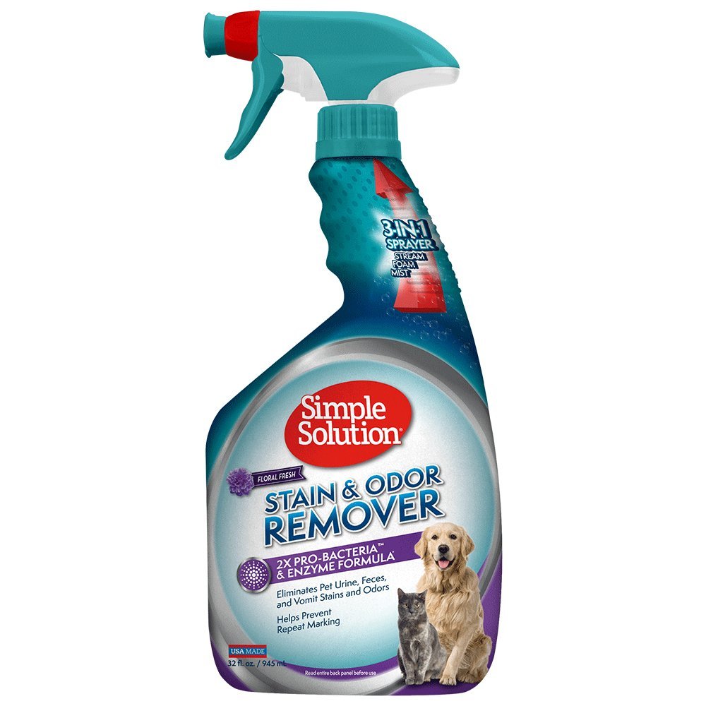 Simple Solution Stain And Odor Eliminator Spray For Dogs & Cats, Enzyme Cleaner With 2X Pro-Bacteria Cleaning Power, Strong Smel