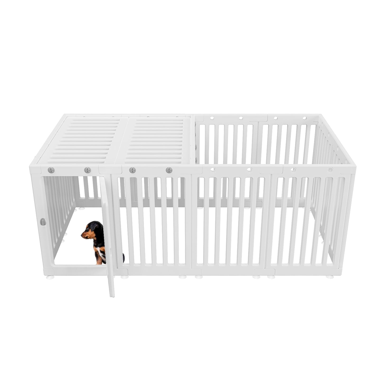Aoole Dog Playpen With Door & Cover Top,16*Fence Panel Puppy Playpen, 2 Room Dog Crate, Pet Playpen For Small & Medium Dogs, Pup