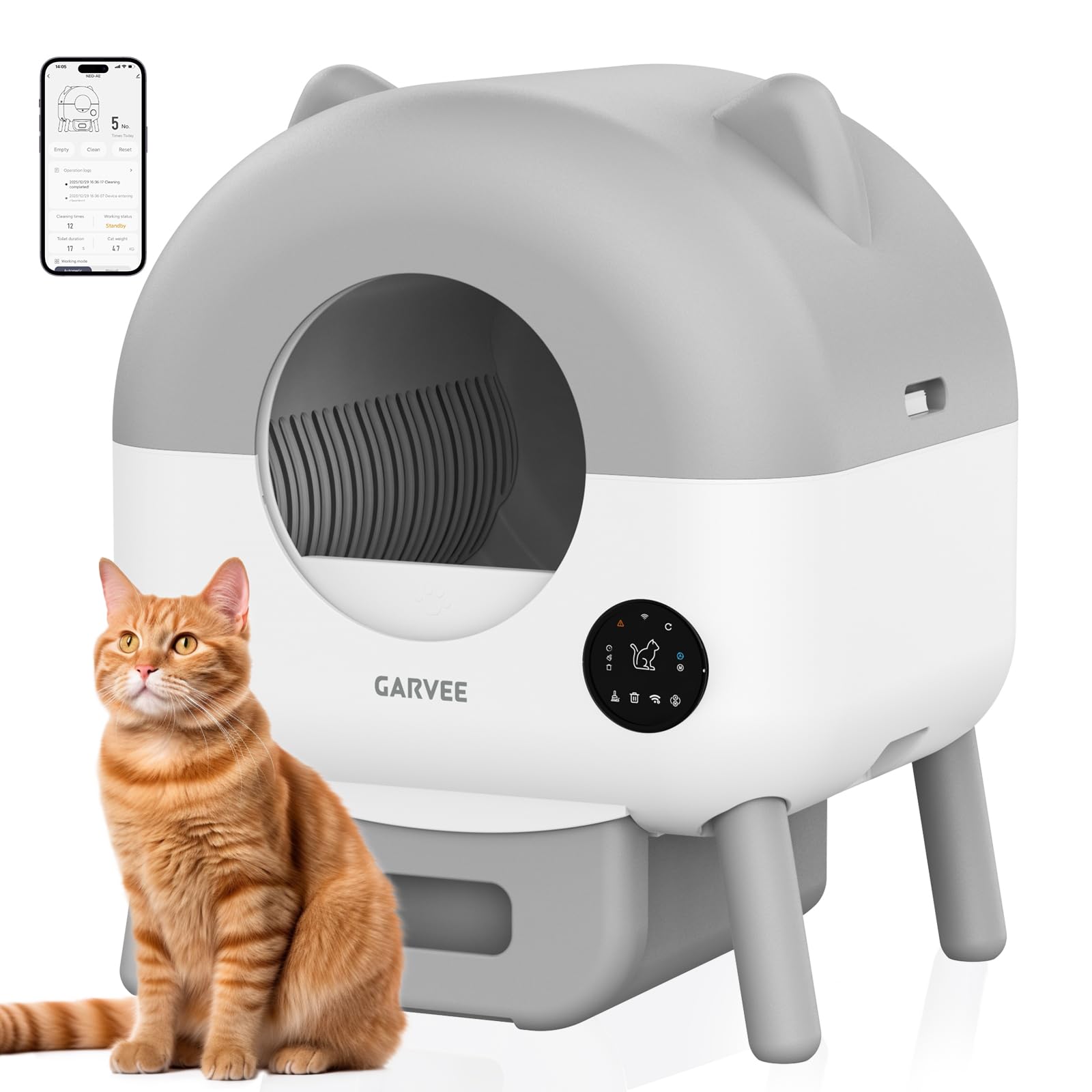 Automatic Self Cleaning Litter Box, Extra Large Automatic Cat Litter Box Self Cleaning Robot for Cats, Smart Safety Sensors-App 
