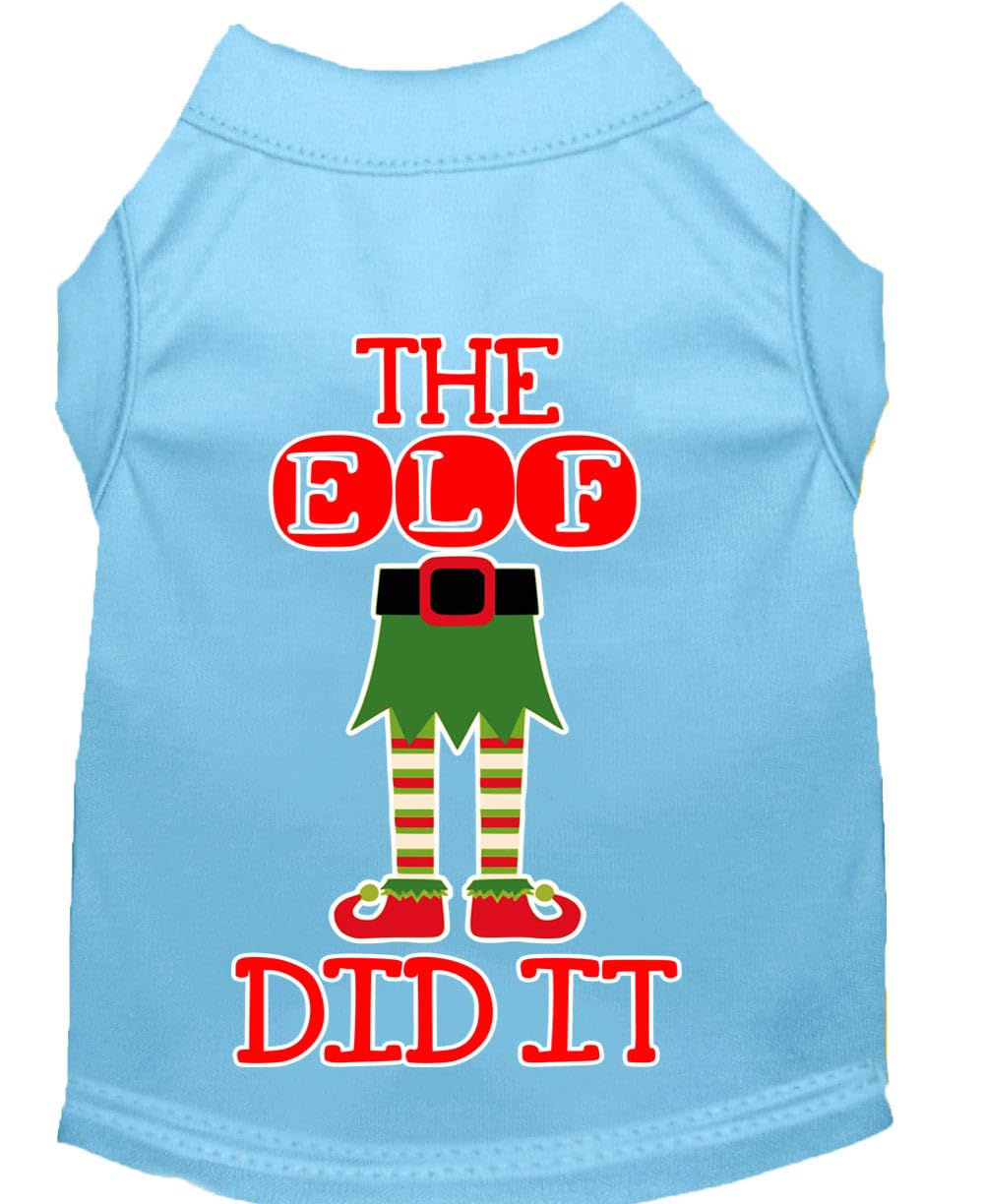 Christmas Pet Dog & Cat Shirt Screen Printed, &quot;The Elf Did It&quot; Baby Blue 3XL (25-35 lbs.)
