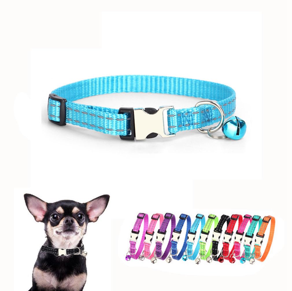 Extra Small Dog Collar With Bell, Reflective Nylon Metal Buckle Quick Release Puppy Collars For Little Pet Male Dogs Boy Cat Kit